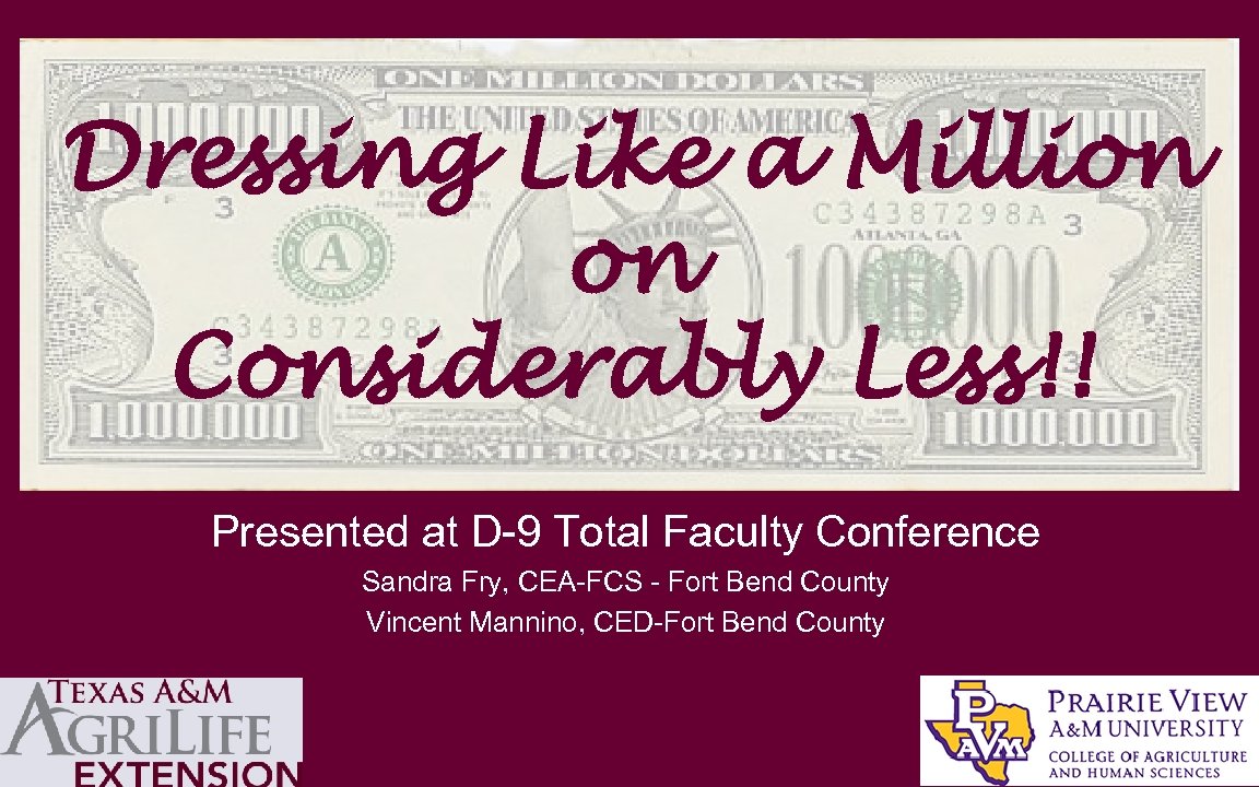 Dressing Like a Million on Considerably Less!! Presented at D-9 Total Faculty Conference Sandra