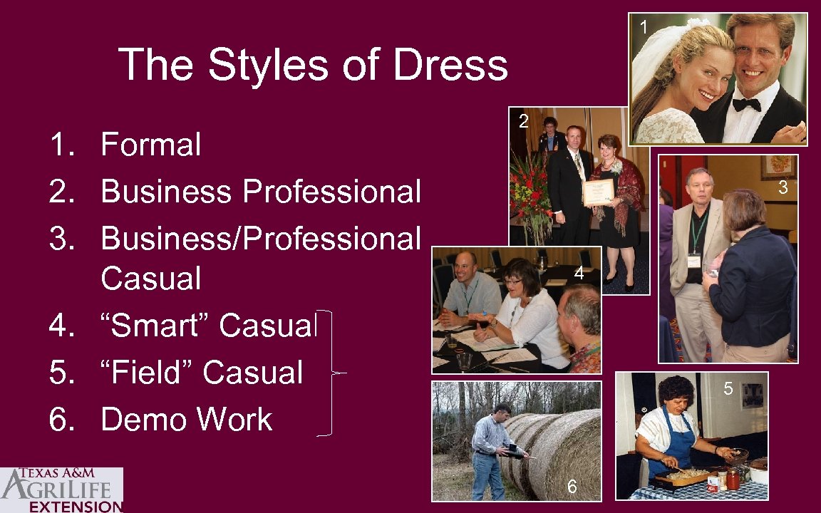 1 The Styles of Dress 1. Formal 2. Business Professional 3. Business/Professional Casual 4.