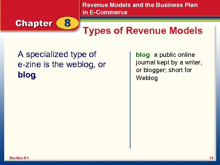 Revenue Models and the Business Plan in E-Commerce Types of Revenue Models A specialized