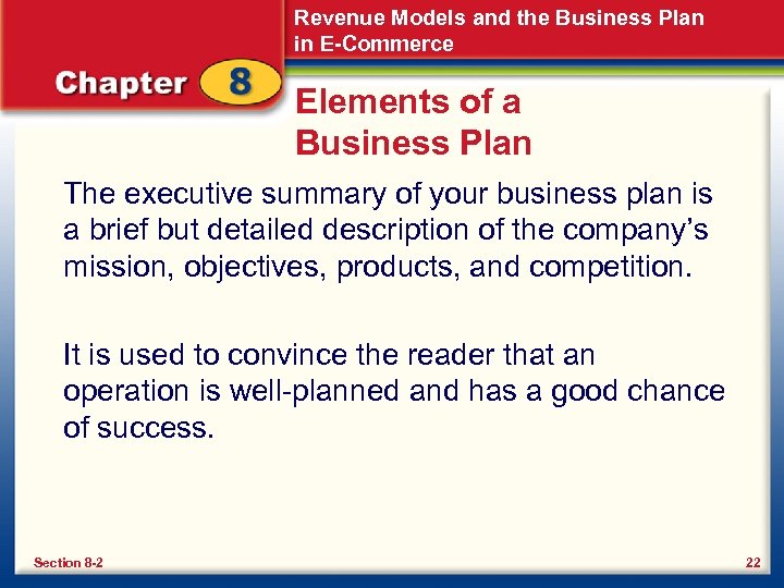 Revenue Models and the Business Plan in E-Commerce Elements of a Business Plan The