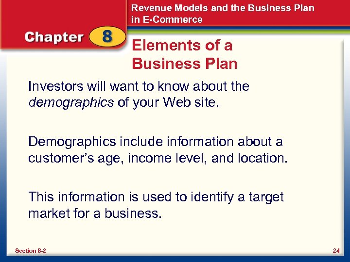 Revenue Models and the Business Plan in E-Commerce Elements of a Business Plan Investors