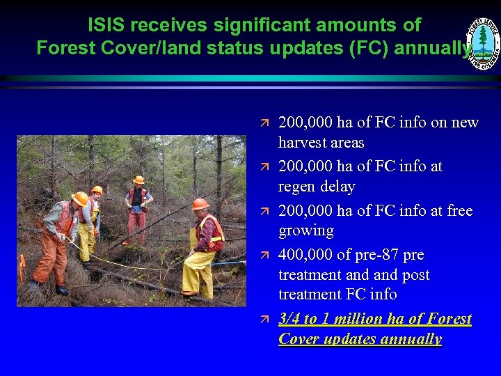 ISIS receives significant amounts of Forest Cover/land status updates (FC) annually ä ä ä