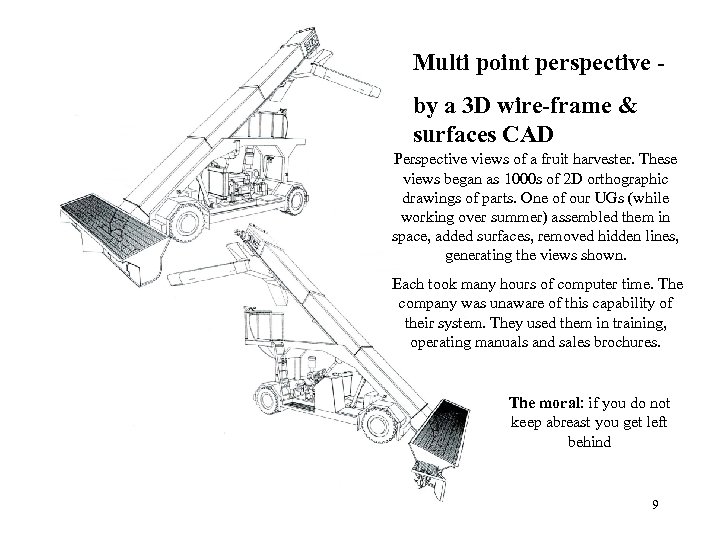 Multi point perspective by a 3 D wire-frame & surfaces CAD Perspective views of