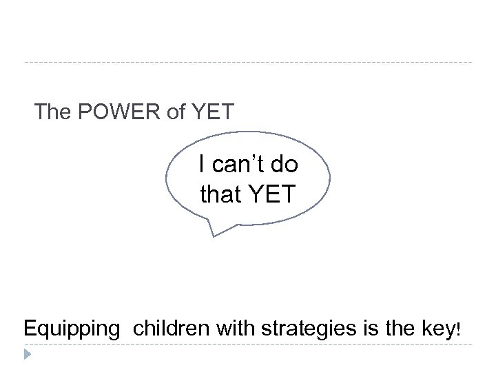 The POWER of YET I can’t do that YET Equipping children with strategies is