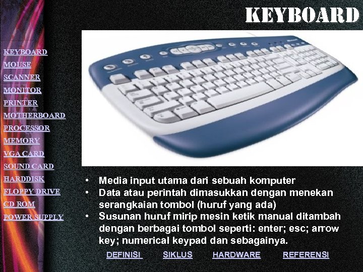 key. Board KEYBOARD MOUSE SCANNER MONITOR PRINTER MOTHERBOARD PROCESSOR MEMORY VGA CARD SOUND CARD