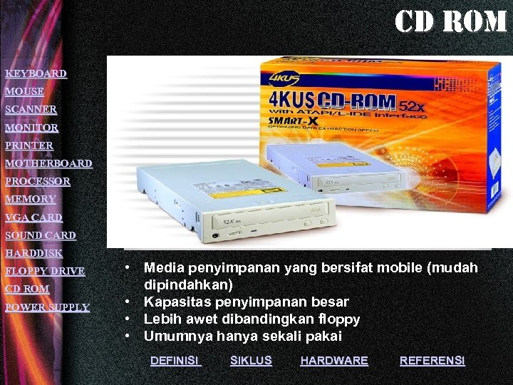 cd rom KEYBOARD MOUSE SCANNER MONITOR PRINTER MOTHERBOARD PROCESSOR MEMORY VGA CARD SOUND CARD