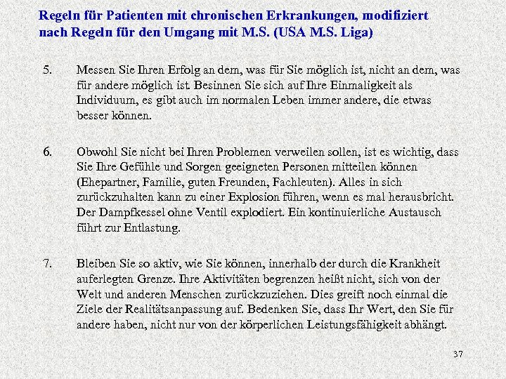 Regeln für Patienten mit chronischen Erkrankungen, modifiziert nach Regeln für den Umgang mit M.