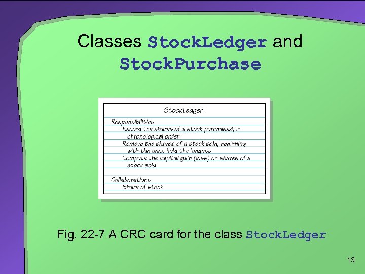 Classes Stock. Ledger and Stock. Purchase Fig. 22 -7 A CRC card for the