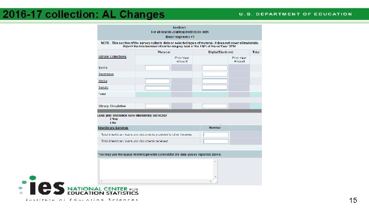 2016 -17 collection: AL Changes National Center for Education Statistics 15 