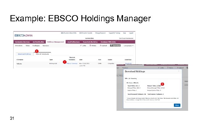 Example: EBSCO Holdings Manager 31 