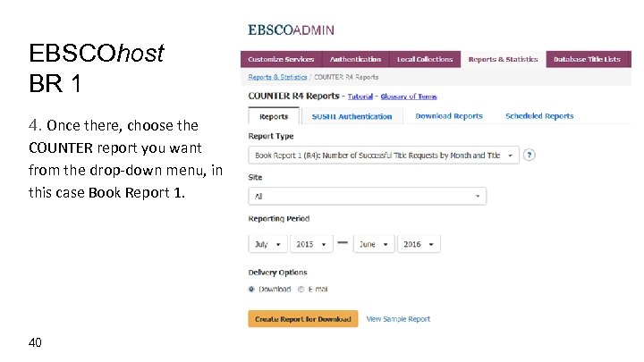 EBSCOhost BR 1 4. Once there, choose the COUNTER report you want from the