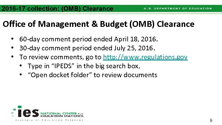 2016 -17 collection: (OMB) Clearance Office of Management & Budget (OMB) Clearance • 60