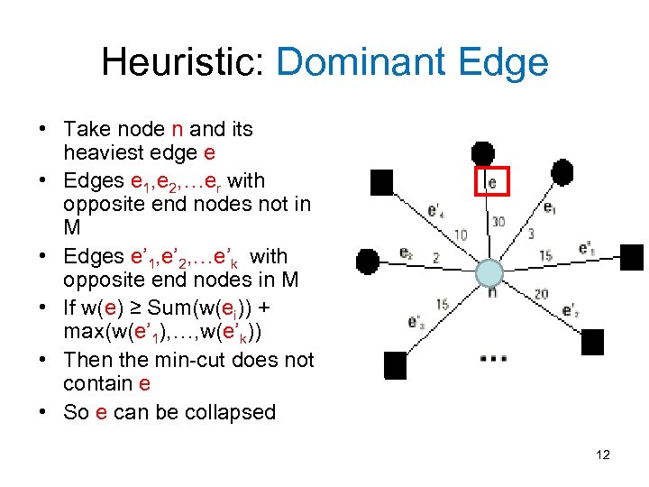 Heuristic: Dominant Edge • Take node n and its heaviest edge e • Edges
