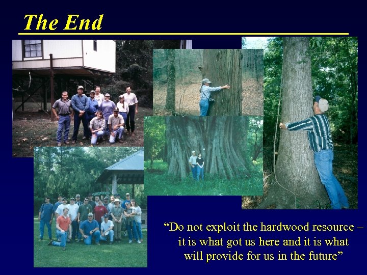 The End “Do not exploit the hardwood resource – it is what got us