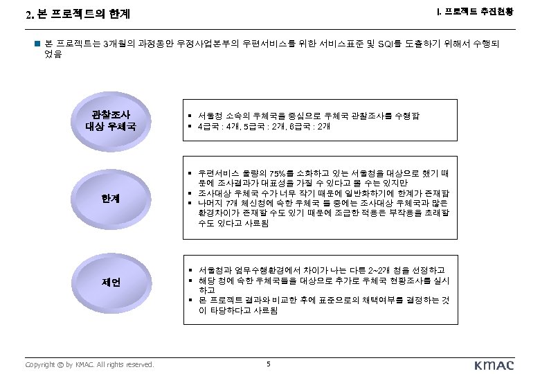 I. 프로젝트 추진현황 2. 본 프로젝트의 한계 n 본 프로젝트는 3개월의 과정동안 우정사업본부의 우편서비스를