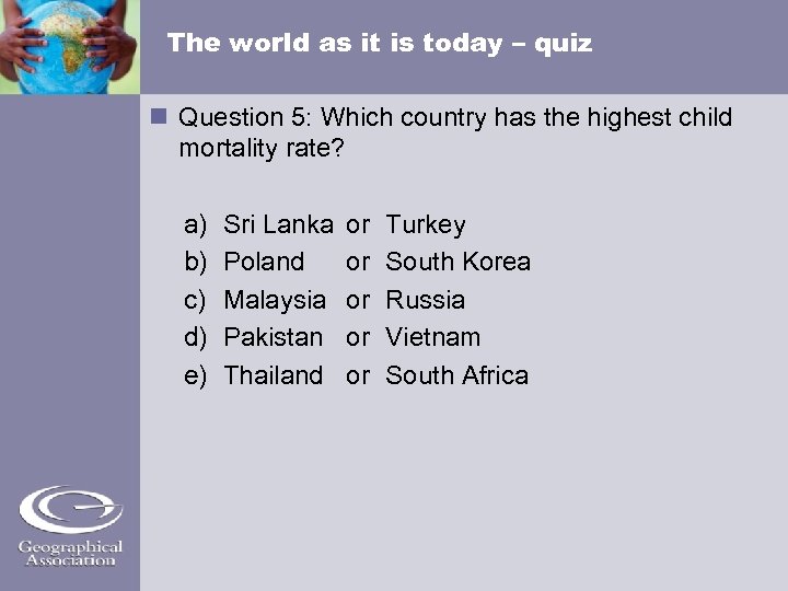 The world as it is today – quiz Question 5: Which country has the