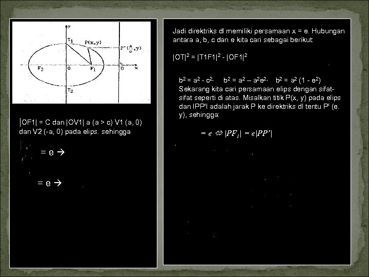 Jadi direktriks dl memiliki persamaan x = e. Hubungan antara a, b, c dan