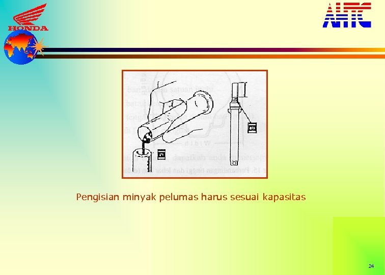 Pengisian minyak pelumas harus sesuai kapasitas 24 