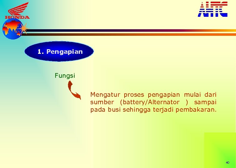 1. Pengapian Fungsi Mengatur proses pengapian mulai dari sumber (battery/Alternator ) sampai pada busi