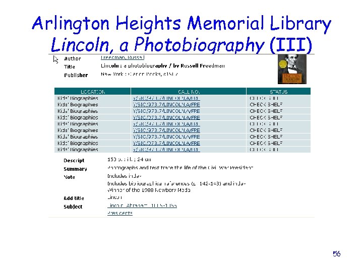 Arlington Heights Memorial Library Lincoln, a Photobiography (III) 56 