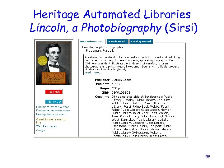 Heritage Automated Libraries Lincoln, a Photobiography (Sirsi) 58 