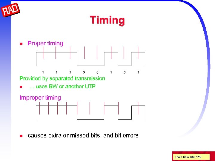 Timing n Proper timing Provided by separated transmission n … uses BW or another