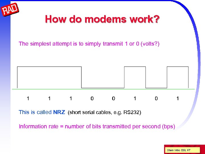 How do modems work? The simplest attempt is to simply transmit 1 or 0