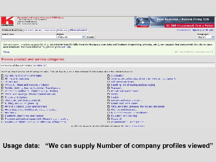 Usage data: “We can supply Number of company profiles viewed” 