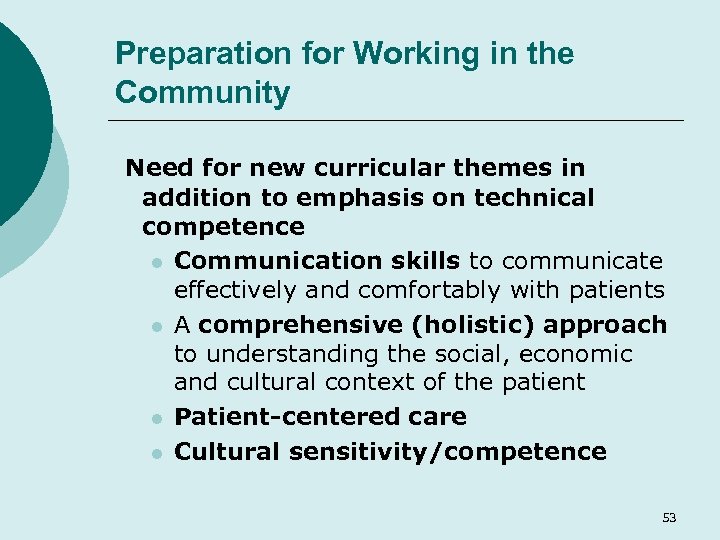 Preparation for Working in the Community Need for new curricular themes in addition to