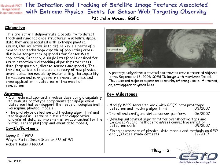 The Detection and Tracking of Satellite Image Features Associated with Extreme Physical Events for