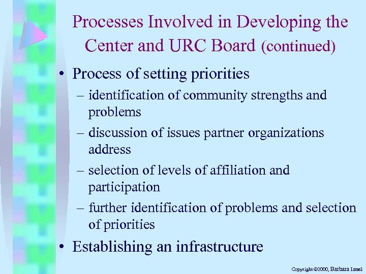 Processes Involved in Developing the Center and URC Board (continued) • Process of setting