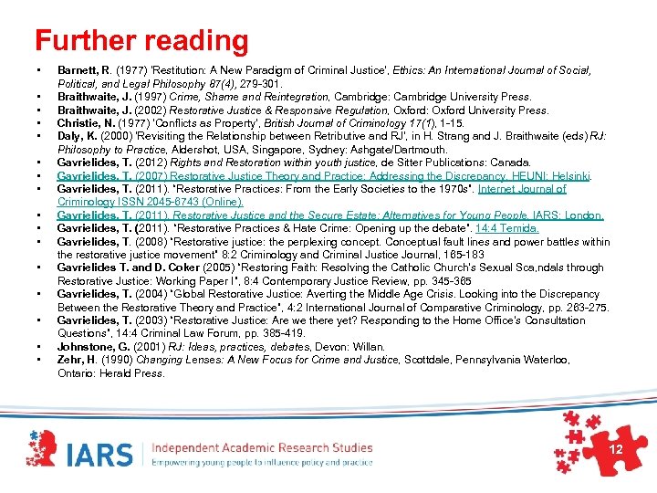 Further reading • • • • Barnett, R. (1977) 'Restitution: A New Paradigm of