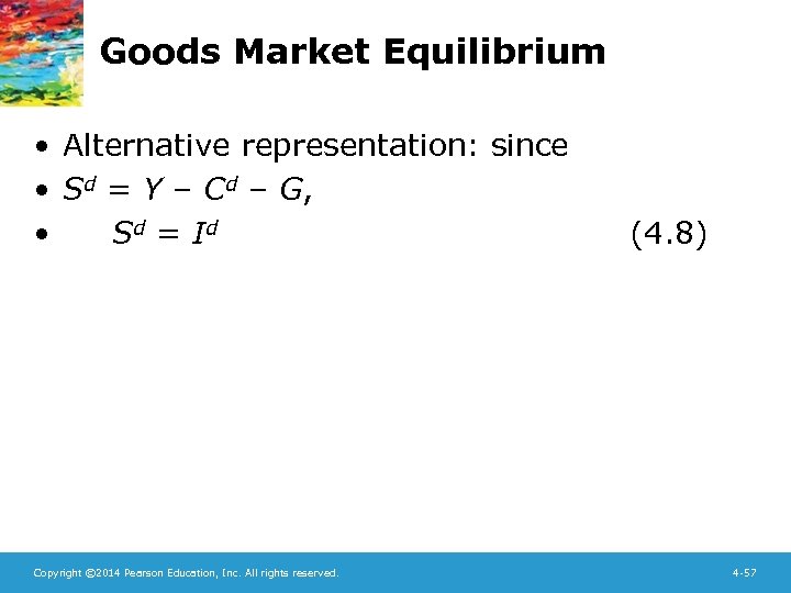 Goods Market Equilibrium • Alternative representation: since • Sd = Y – Cd –