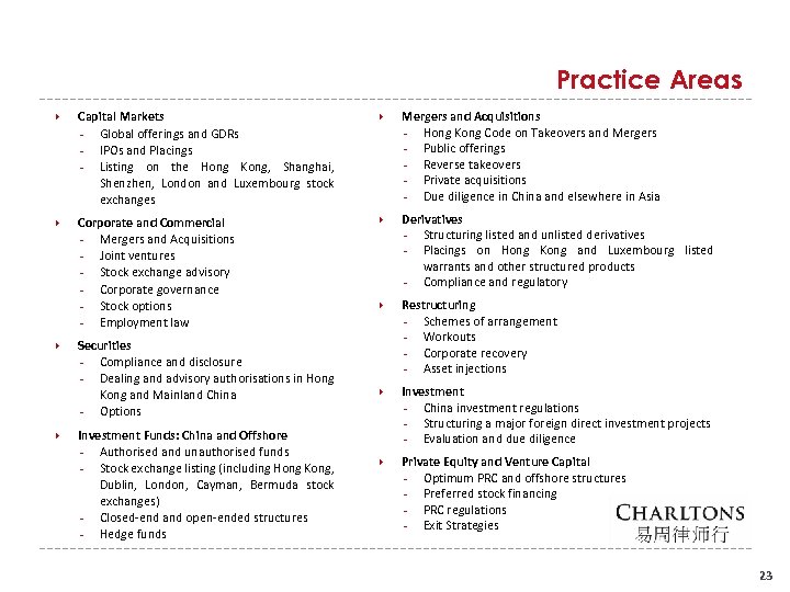 Practice Areas Capital Markets - Global offerings and GDRs - IPOs and Placings -