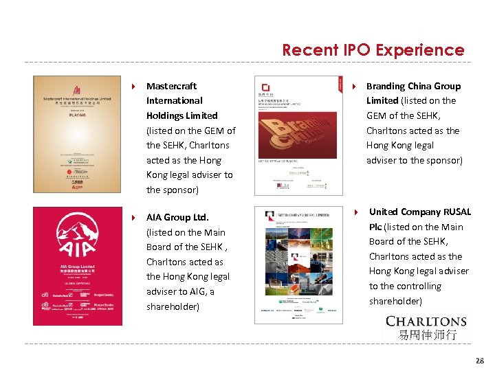 Recent IPO Experience Mastercraft International Holdings Limited (listed on the GEM of the SEHK,