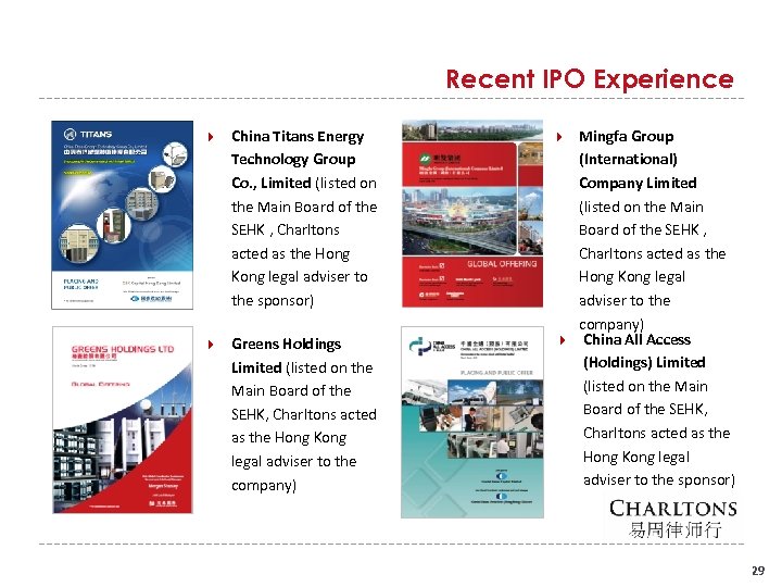 Recent IPO Experience China Titans Energy Technology Group Co. , Limited (listed on the