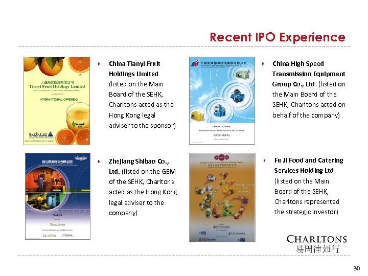 Recent IPO Experience China Tianyi Fruit Holdings Limited (listed on the Main Board of