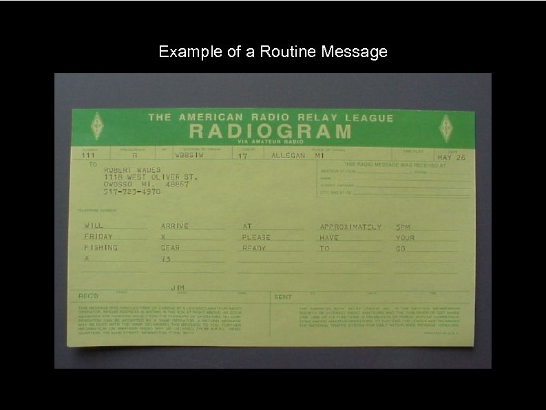 Example of a Routine Message 