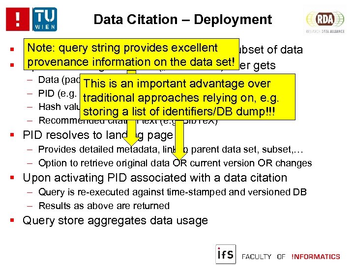 Data Citation – Deployment Note: query string provides to identify Researcher uses workbenchexcellent subset