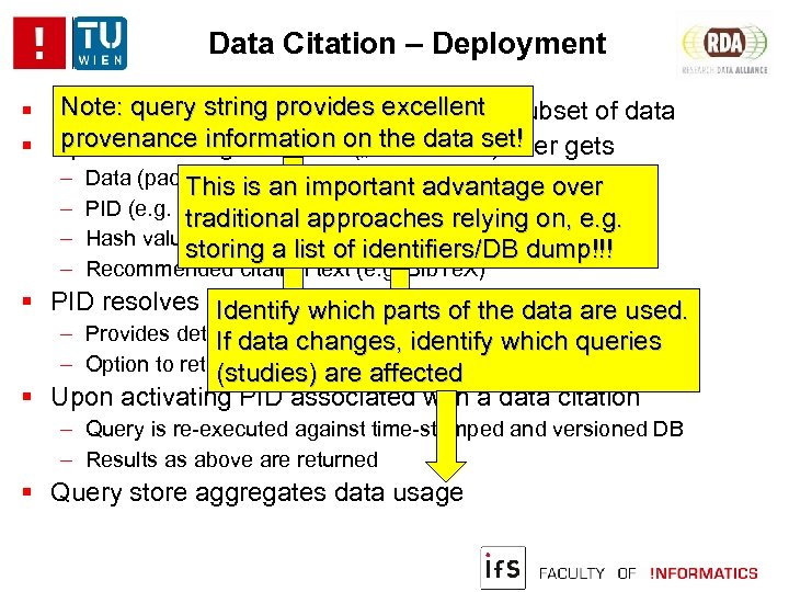 Data Citation – Deployment Note: query string provides to identify Researcher uses workbenchexcellent subset