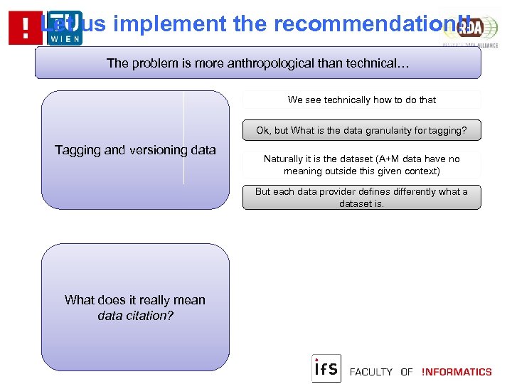 Let us implement the recommendation!! The problem is more anthropological than technical… We see
