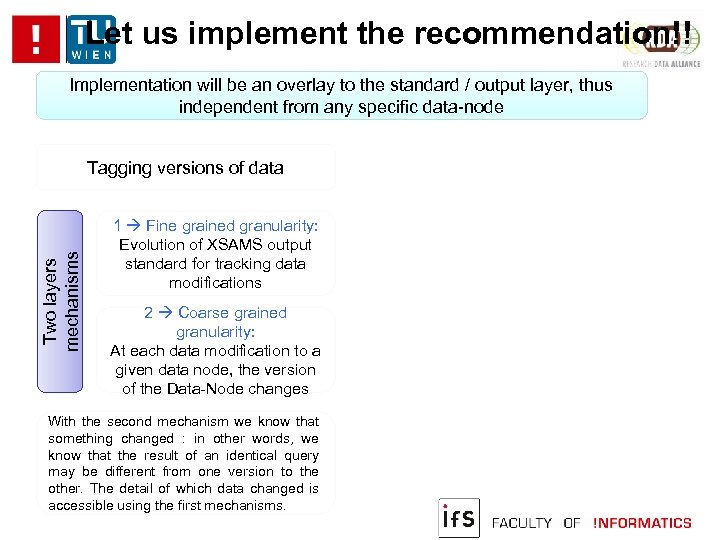 Let us implement the recommendation!! Implementation will be an overlay to the standard /