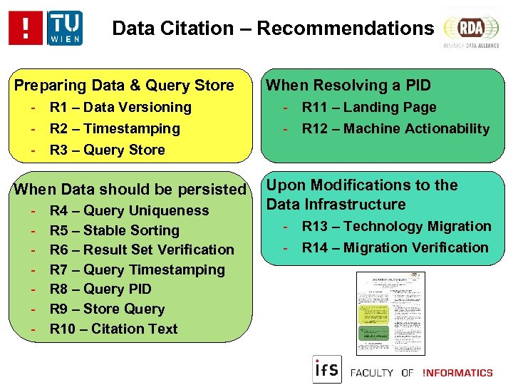 Data Citation – Recommendations Preparing Data & Query Store - R 1 – Data