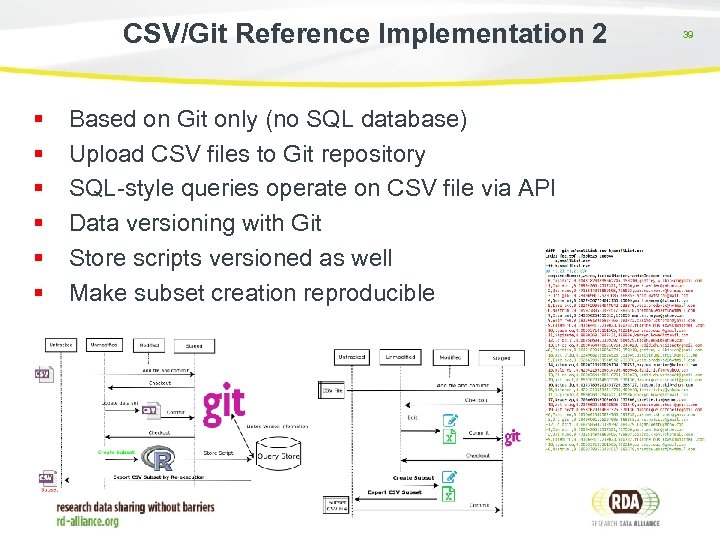 CSV/Git Reference Implementation 2 Based on Git only (no SQL database) Upload CSV files
