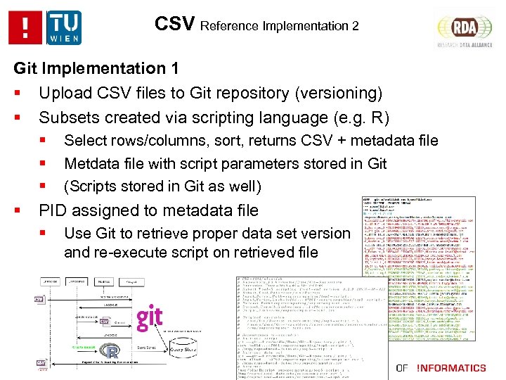 CSV Reference Implementation 2 Git Implementation 1 Upload CSV files to Git repository (versioning)