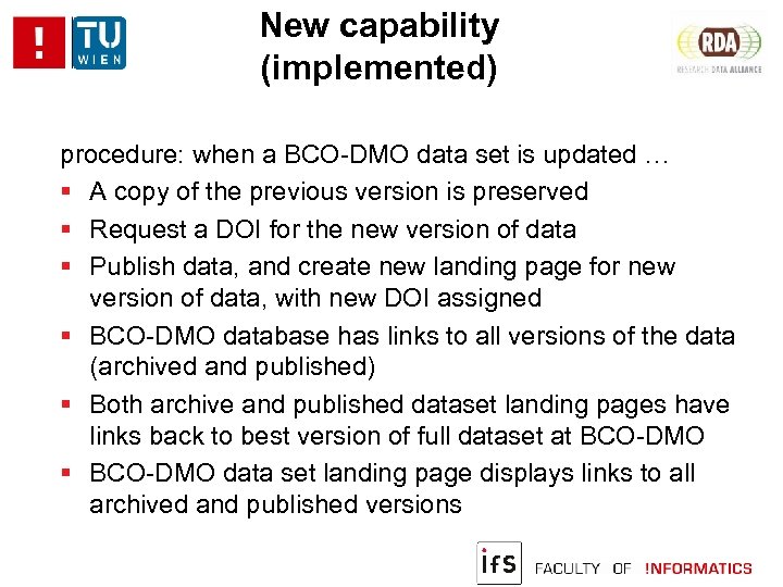 New capability (implemented) procedure: when a BCO-DMO data set is updated … A copy