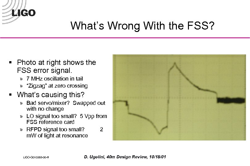 What’s Wrong With the FSS? § Photo at right shows the FSS error signal.