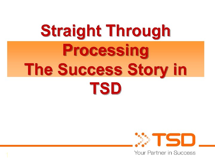 Straight Through Processing The Success Story in TSD 1 
