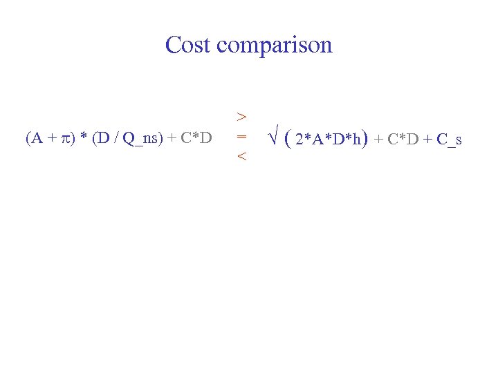 Cost comparison (A + ) * (D / Q_ns) + C*D > = <