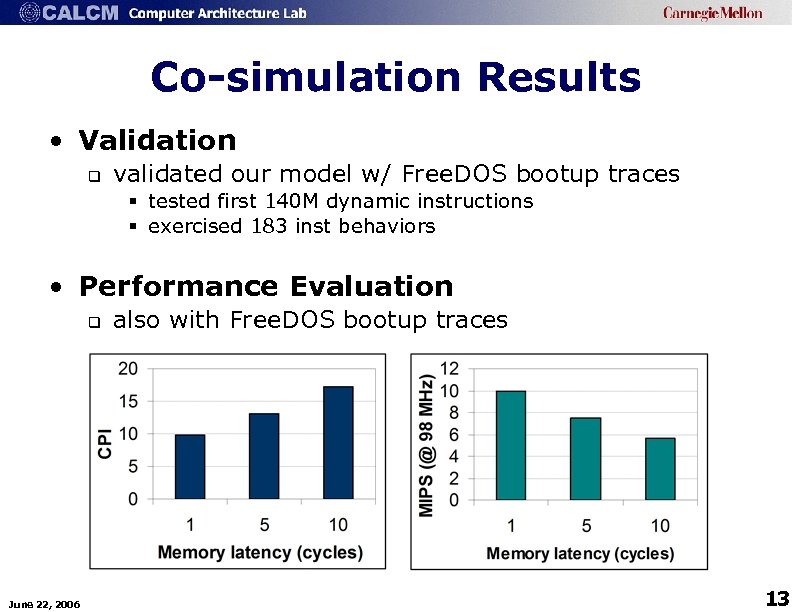 Co-simulation Results • Validation q validated our model w/ Free. DOS bootup traces §